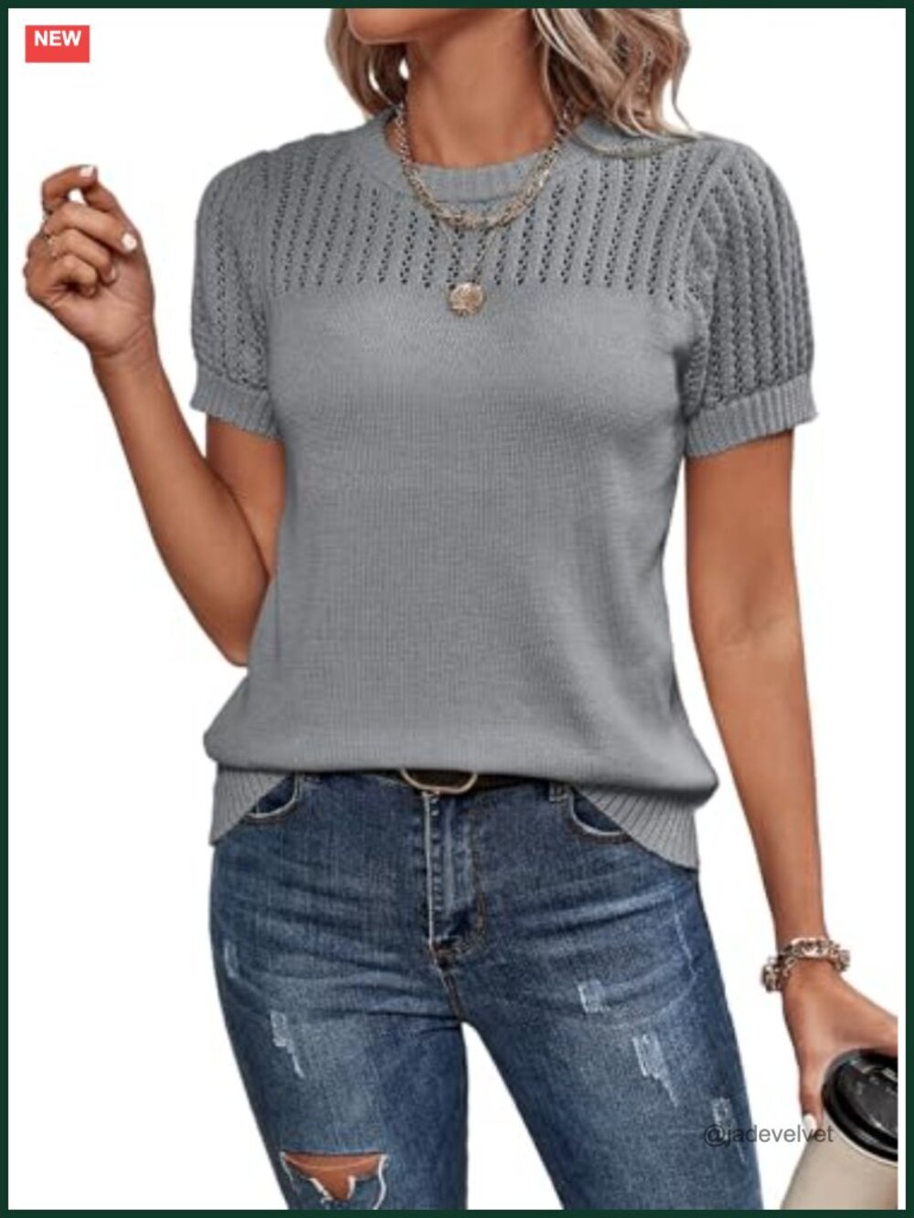 Womens Hollow Out Short Sleeve Knit Sweater Top Crewneck Loose Fit Summer Tun